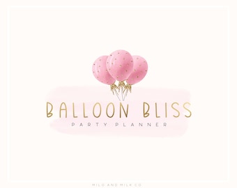 Watercolour Balloons Logo, Party Planner Logo, Party Decoration Logo, Party Shop Logo, Balloon Logo Template, Glitter Logo, Confetti Logo