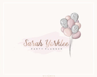 Party Planner Balloon Logo, Event Planner Logo, Party Decoration Logo, Balloon Party Shop Logo, Premade Logo Template, Premade Branding Kit