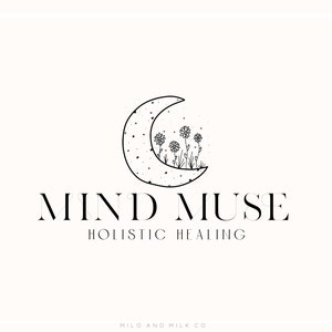 Vooraf gemaakt maanlogo-ontwerp, minimalistisch logo, bloemenlogo, merkontwerp, logo voor kleine bedrijven, boetieklogo, brandingpakket, Celestial-logo