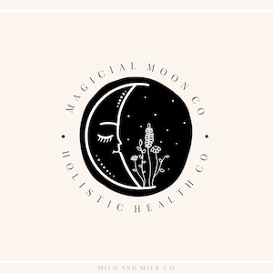 Circle Magic Moon Flower Logo, Tarot Logo, Spiritual Logo, Nature Logo, Holistic Logo, Monogram Logo, Premade Minimal Logo, Hand Drawn Logo
