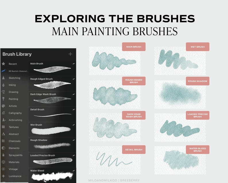 Realistic Watercolour Brushes for Procreate. Watercolour Brushes made for iPad Procreate. Brush & Canvas Set for Ipad. Digital Brushes Set image 6