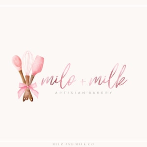 Baking Logo Design, Whisk Logo, Bakery Logo, Baking Business Branding, Cupcake Cake Logo, Patisserie Logo, Watercolour Feminine Logo,