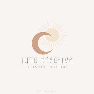 Boho Sun and Moon Logo, Spiritual Logo, Celestial Logo, Photography Logo, Boutique Logo, Yoga Logo, Wellness Logo, Jewelery Logo, Premade