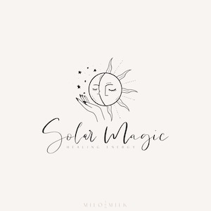 Logo Słońca i Księżyca, Logo Sklepu Tarota, Logo Duchowe, Logo Magiczne, Logo Holistyczne Uzdrawiające, Logo Boho, Gotowe Minimalistyczne Logo, Logo Rysowane Ręcznie