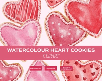 Valentines Love Heart Vintage Frill Cookies Clip Art. Vintage Biscuit Clip Art. Watercolour Clip Art. Cute Coquette Clip Art. PNG Files
