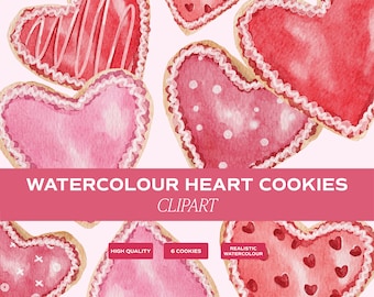 Valentines Love Heart Vintage Frill Cookies Clip Art. Vintage Biscuit Clip Art. Watercolour Clip Art. Cute Coquette Clip Art. PNG Files