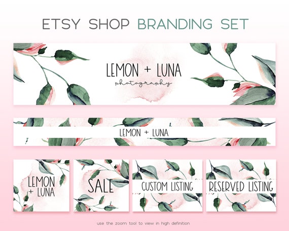 Greenery Leaf Floral Etsy Shop Logo Premade Etsy Logo Banner Etsy