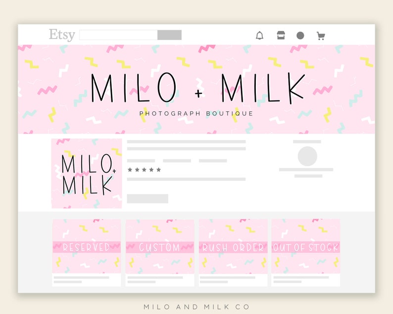 Modern Boho Branding Pink Geometric Abstract Etsy Branding Kit Etsy Shop Banner Design Etsy Logo Geometric Branding Etsy Shop Template