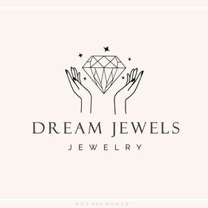 Diamond Jewelry Logo, Jewelry Shop Logo, Gem and Crystal Hand Logo, Magic Logo, Jewelry Shop Branding Kit, Premade Minimalist Logo, Jewels