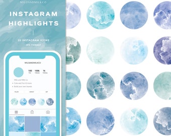 Watercolour Water Waves Instagram Highlight Icon Circles | Instagram Story Highlight Icons | Beach Wave IG Icons | Highlight Button