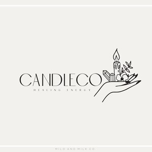 Botanical Candle Logo Design, Minimalist Hand Logo, Medicine Healer Logo, Spiritual Business Logo, Boutique Logo, Branding, Crystal Logo