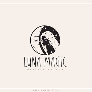 Woman and Moon Logo, Tarot Shop Logo, Spiritual Logo, Magic Logo, Healing Holistic Logo, Female Logo, Premade Minimal Logo, Hand Drawn Logo