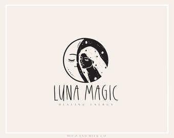 Logotipo de Mujer y Luna, logotipo de tienda de tarot, logotipo espiritual, logotipo mágico, logotipo holístico de sanación, logotipo femenino, logotipo minimalista prediseñado, logotipo dibujado a mano