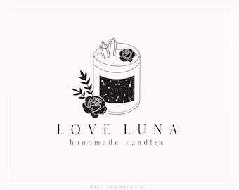 Crystal Candle Logo, Candle Shop Logo, Flower Logo, Magic Logo, Healing Holistic Shop Branding, Premade Logo, Spiritual Logo, minimal logo