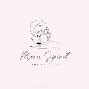 Moon Candle Logo Design, Minimal Hand Logo, Butterfly Logo, Spiritual Logo, Boutique Logo, Premade Branding, Crystal Logo, Botanical Logo