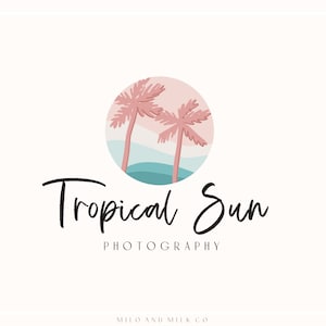 Circular Tropical Sunset Logo, Ocean Logo, Travel Blogger Logo, Photography Logo, Premade Logo, Modern Logo, Meditate Spa Logo, Island Logo