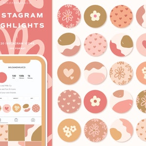 Pink Floral Boho Instagram Highlight Icon Circles Instagram Story Highlight Icons Abstract Aesthetic IG Icons Highlight Button image 1