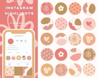 Pink Floral Boho Instagram Highlight Icon Circles | Instagram Story Highlight Icons | Abstract Aesthetic IG Icons | Highlight Button