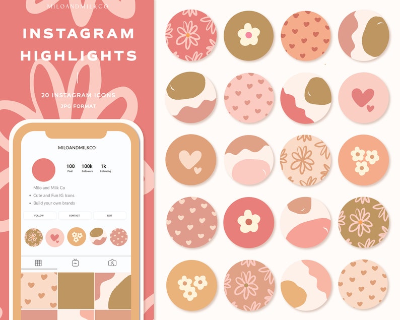 Pink Floral Boho Instagram Highlight Icon Circles Instagram Story Highlight Icons Abstract Aesthetic IG Icons Highlight Button image 1
