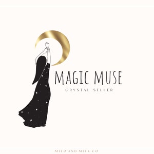 Celestial Girl Moon Logo, Crystal Shop Logo, Reiki Logo, Magic Logo, Universe Holistic Shop Branding Kit, Premade Logo, Spiritual Logo