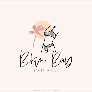 Summer Swimwear Logo, Tropical Logo, Photography Logo, Ocean Wave Logo, Premade Logo, Beautician Logo, Palm Tree Logo, Spa Meditation Logo,