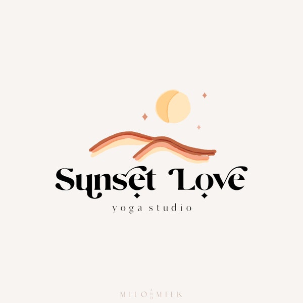 Sunset Boho Logo, Photography Logo, Retro Logo, Desert Logo, Boutique Logo, Moon Yoga Logo, Rainbow Logo, Kids Logo, Premade Logo Design