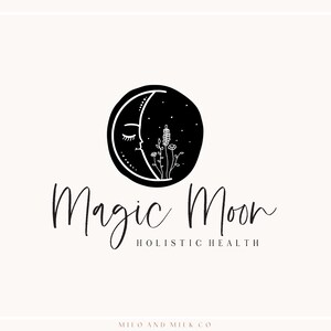 Magic Moon Botanical Logo, Tarot Logo, Spiritual Logo, Magic Logo, Holistic Logo, Life Coach Branding, Premade Minimal Logo, Hand Drawn Logo