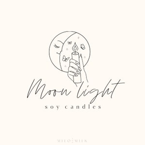 Moon Candle Logo Design, Minimalist Hand Logo, Butterfly Logo, Spiritual Business Logo, Boutique Logo, Premade Branding, Crystal Logo, Star