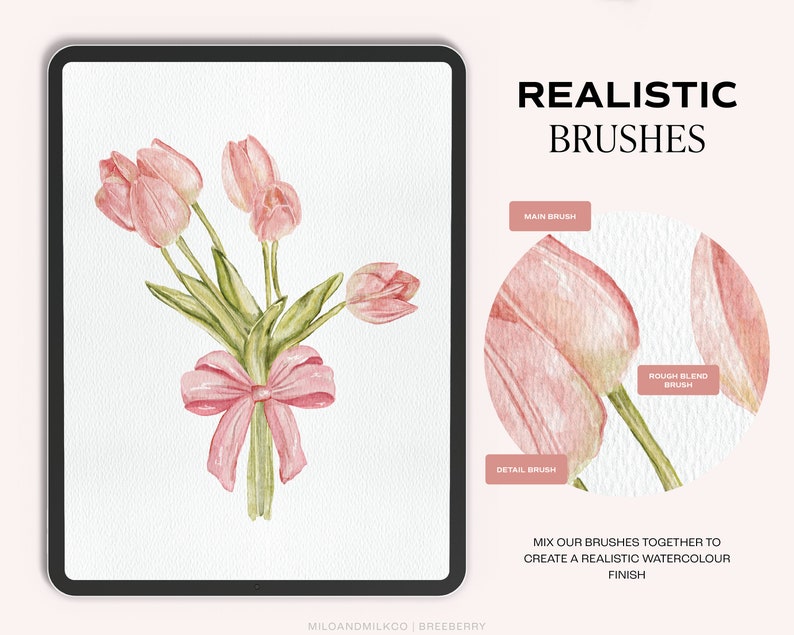 Realistic Watercolour Brushes for Procreate. Watercolour Brushes made for iPad Procreate. Brush & Canvas Set for Ipad. Digital Brushes Set image 3