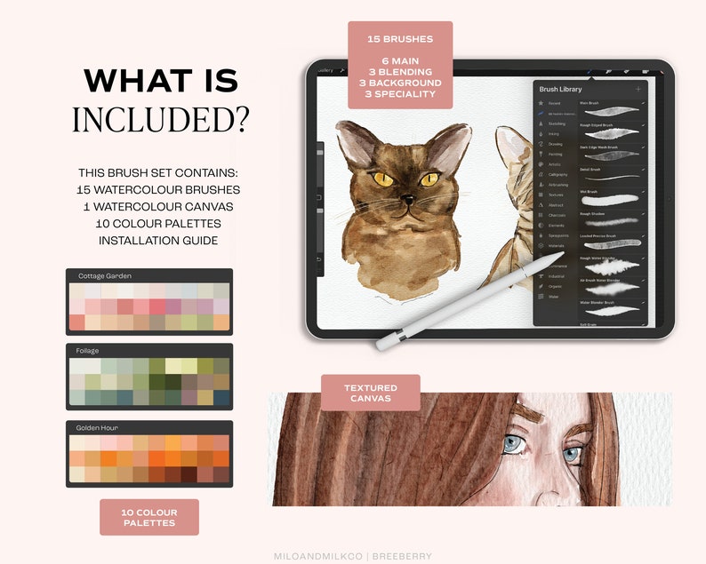 Realistic Watercolour Brushes for Procreate. Watercolour Brushes made for iPad Procreate. Brush & Canvas Set for Ipad. Digital Brushes Set image 9
