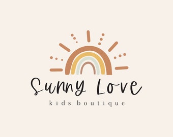 Rainbow Sun Boho Logo, Kids Clothing Logo, Children Logo, Fun Logo, Sun Logo, Photography Logo, School Logo, Premade Logo, Boutique Logo
