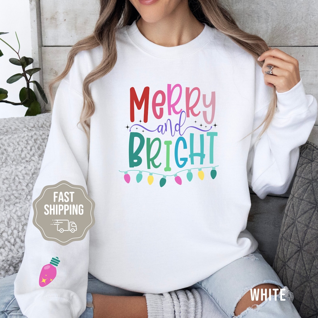 Christmas Sweatshirt Women’s Merry and Bright Sweater - Etsy