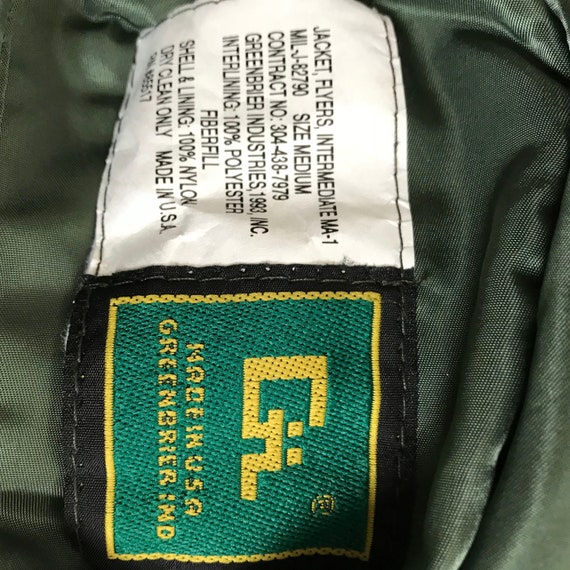 USAF MA-1 Green Vintage Flight Jacket by Greenbrier Mnfg New USAF MA-1 Green Vintage Flight Jacket by Greenbrier Mnfg New