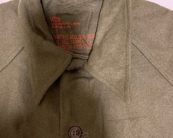 US Military Vintage olijfgroen 108 wollen veldshirt M1952 NOS 1953 gedateerd Medium Nieuw
