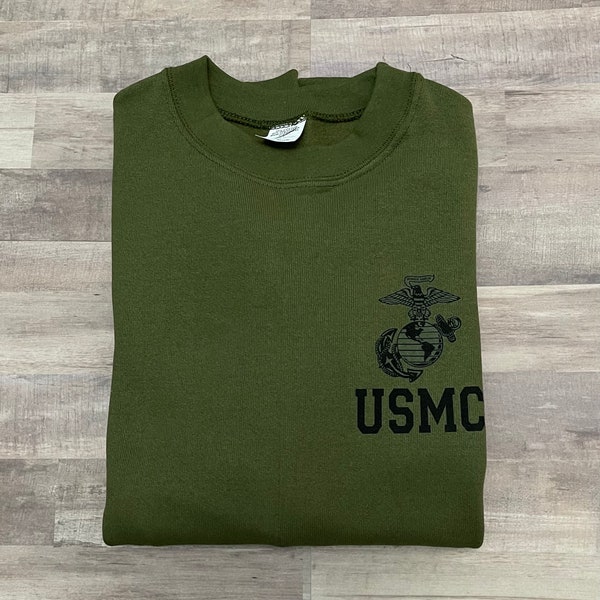 Genuine USMC marine corps physical training OD GREEN sweatshirt size medium&  extra large new