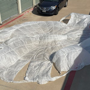 Genuine Vintage Military 30’ foot white round Parachute with split window panels for photo shoot, canopy, decorations etc.