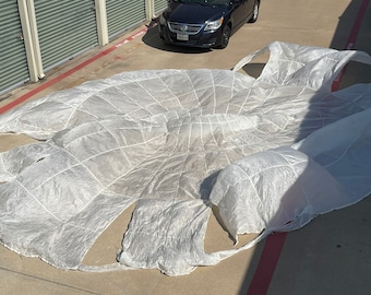 Genuine Vintage Military 30’ foot white round Parachute with split window panels for photo shoot, canopy, decorations etc.