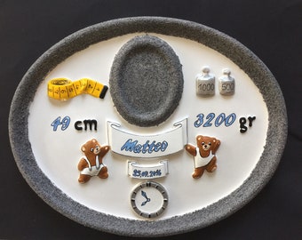 Birth plate gray (granite color) // Handmade & personalized birth plate, baptism plate, birth gift