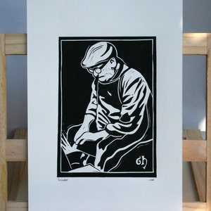 Linocut Print, Sheffield Grinder, Steel Worker, Hand Printed, Hand Made, Sheffield, Industry, Steel, History, Lino Print