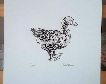 Linolschnitt Druck, Gans, handgemachte einzigartige Kunstwerk, Wild Bird Lino Print