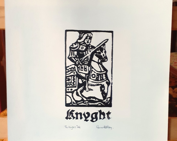 Linocut Print, The Knight's Tale, Medieval Art, Handmade Print, Armour