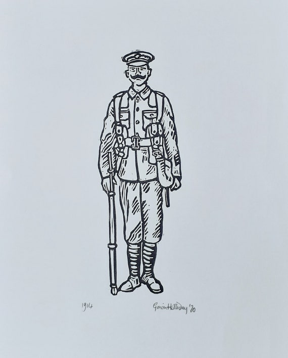 1914 Linocut Print, British Soldier, WW1, Old Contemptible, Great War  Unique Art - Etsy New Zealand
