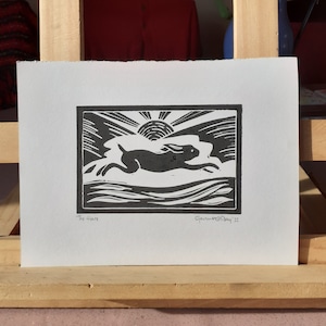 The Hare Linocut Print, Hand Printed Unique Art