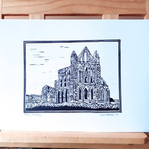 Whitby, A Abadia, Impressão Linogravura, Arte Única Impressa à Mão