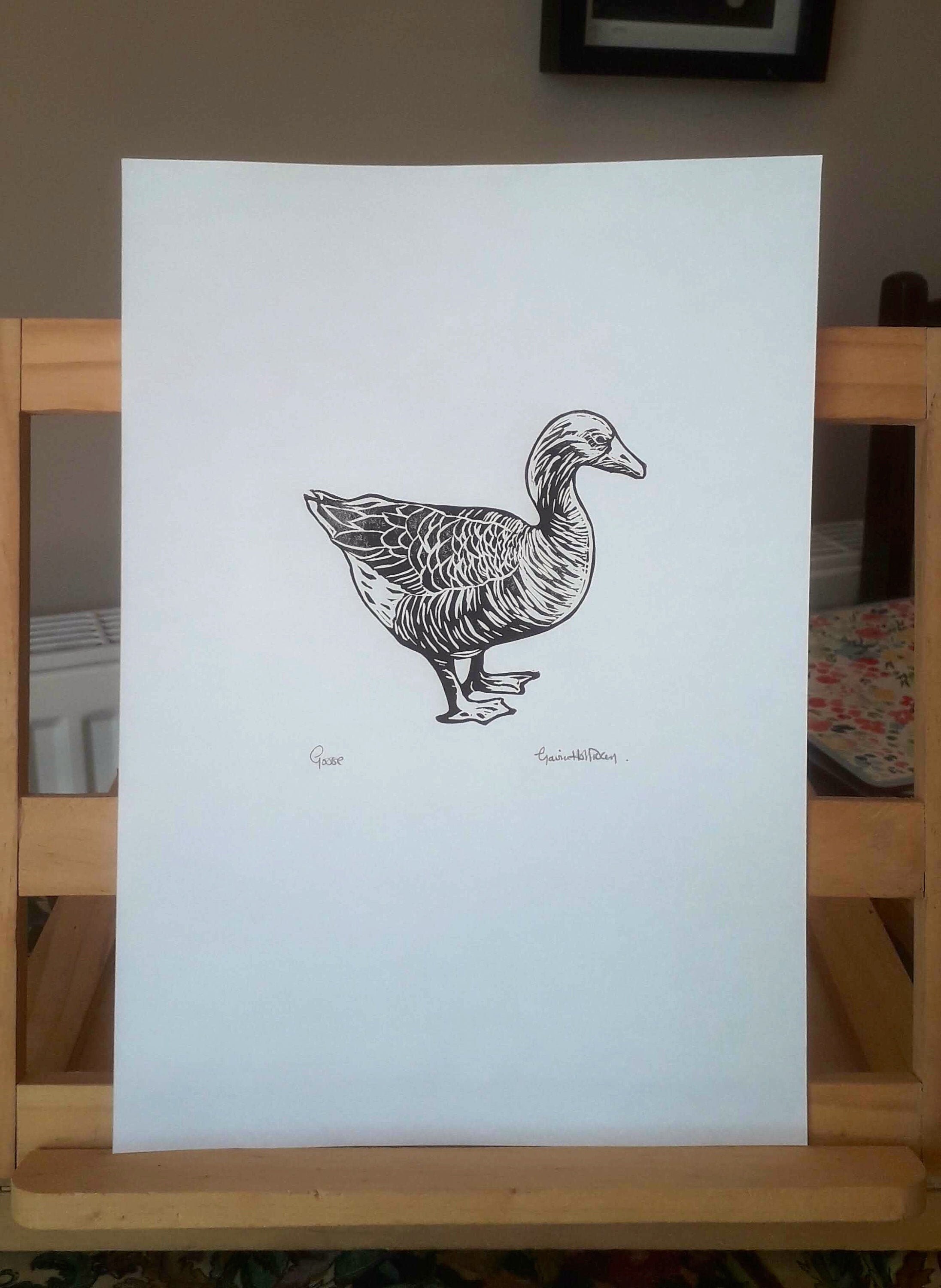 Linolschnitt Druck, Gans, handgemachte einzigartige Kunstwerk, Wild Bird Lino Print