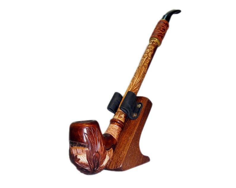 Long Wooden Smoking Pipes Golden Eagle Tobacco Pipe Handcrafted Wood Smoking Pipe Exclusive Design Engraved Smoking Bowl Grandfather Gift