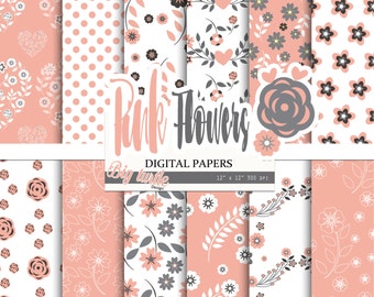 80% OFF SALE! Pink Floral digital paper pack, Wedding digital paper, vintage floral patterns,valentine digital paper, Scrapbook Paper 300dpi