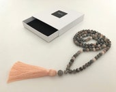 Mala Beads - Long Mala - Mala Necklace - Yoga Beads - 108 Mala - Meditation Beads - Peach Tassel Mala - Long Tassel Mala - Gemstone Mala