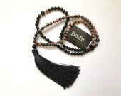 Mala Beads - Mala Necklace - 108 Mala - Mala - Rhodonite Mala - Yoga Beads - Gemstone Mala - Tassel Mala - stretch Mala - Black Tassel Mala