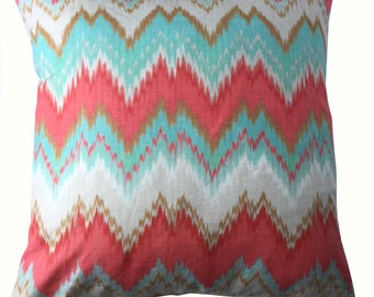 Cover Only, coral ikat pillow, coral mint pillow, coral pillow, coral ikat, mint pillow, mint and coral, mint green pillows,